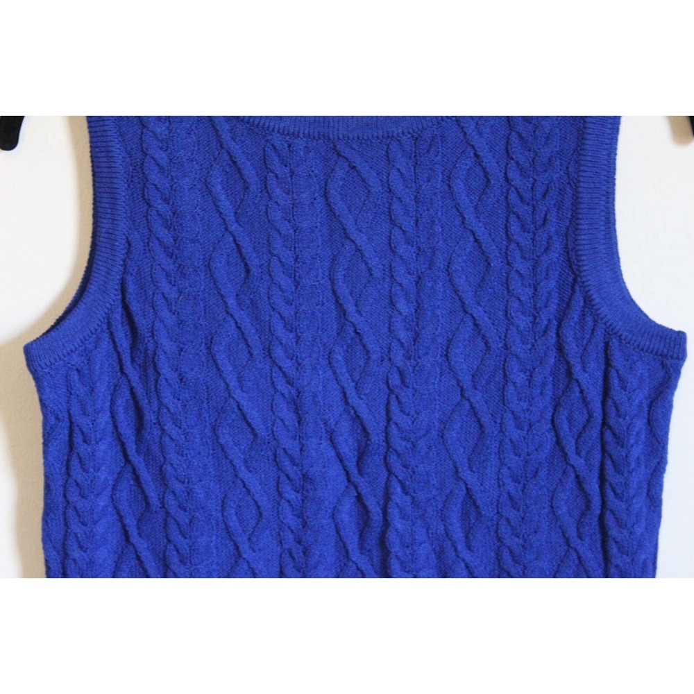 St. John Wool Blend Sleeveless Cable Knit Sweater Blue Women's P Petite H12105 - Picture 7 of 14